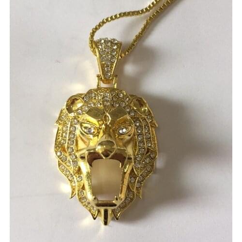 Milangirl Trendy Hip Hop Rock Punk Crown Lion Head Shape Pendant Necklaces All Crystal Luxury Necklace Party Accessories