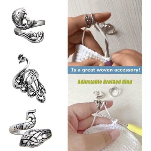 Adjustable Knitting Loop Crochet Loop Knitting Ring for Women Ring Knitting Tool Finger Wear Thimble Sewing Accessories Gift