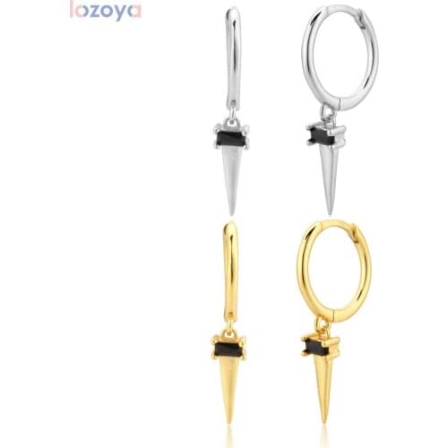 Lozoya 925 Sterling Piercing Ohrringe Silver 8.5mm Spike Zircon CZ Drop Earring 2020 Rock Punk Fashion Fine Jewelry Pendientes