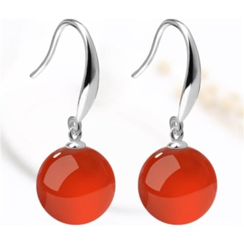 Chinese Style Round Natural Stone Dangle Earring Women Engagement Wedding Accessories Fashion Statement Earrings