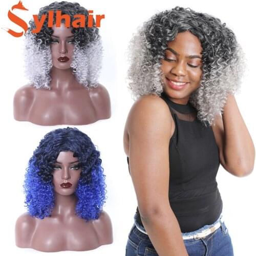 Synthetic Afro Ombre Glueless Cosplay Wigs High Temperature Short Hair Afro Kinky Curly Heat Resistant Wigs For Black Women