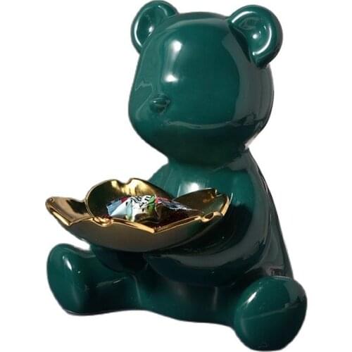 Nordic Luxury Bear Ceramic Ornament Creative Hallway Key Storage Ornaments Living Room Figurines for Interior Home Decoration