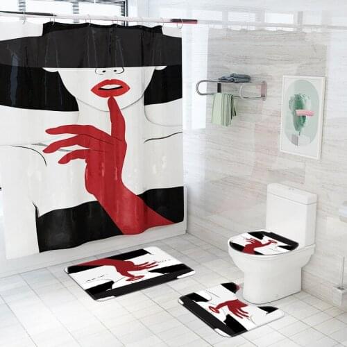 Modern Abstract Figures Bathroom Curtains Fashion Lady Printed Shower Curtain Set Bath Mats Rugs Non-slip Rug Toilet Cover