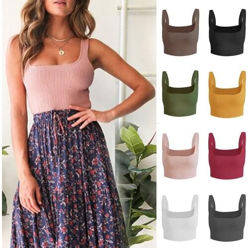 Women Knitted Tops Vest Sexy Backless Sleeveless Crop Tops Solid Color Camisole Fashion Women Halter U Neck Basic Camisole
