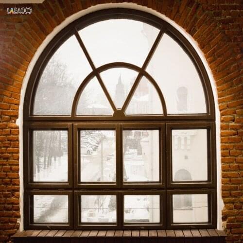 Laeacco Brick Wall Arch Bay Window Snow View Photography Backdrops Vinyl Backdrop Custom Camera Backgrounds For Photo Studio