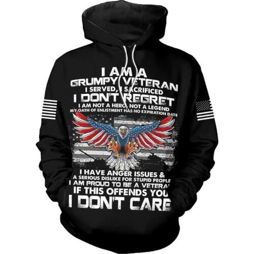 I'm a grumpy veteran. 3D is all printed mens and womens casual beach sweaters, zipper sweaters, new hoodies