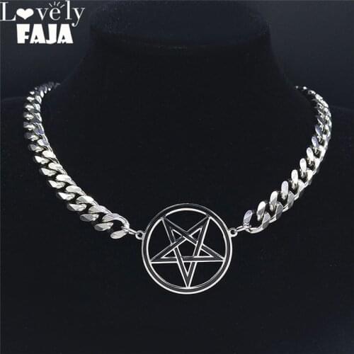 Punk Satan Inverted Pentagram Stainless Steel Choker Necklace Making Women/Men Necklaces Jewelry Daft Punk Ras de Cou NXS03