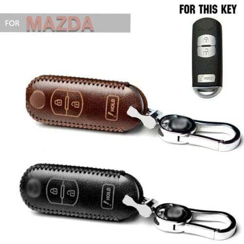 1Pcs Vintage Cowhide Car Key Fob Case Cover Key Holder With Keychain For Mazda 3 CX-3 CX-5 CX-7 CX-9 SPEED3