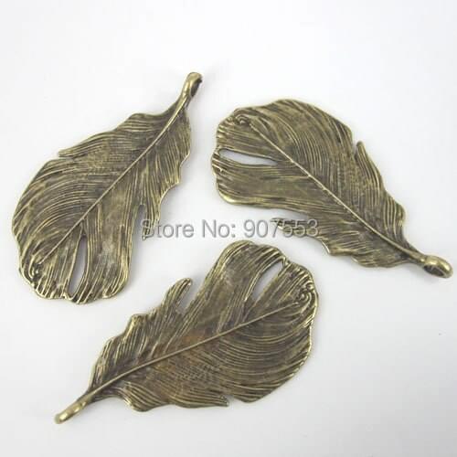 10Pcs antiqued bronze tone feather design charms G240