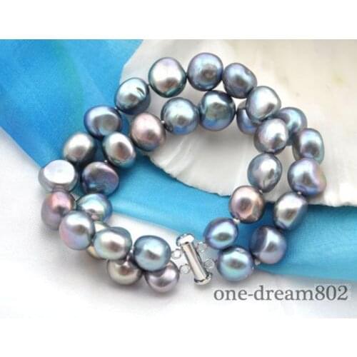 2strands 8" 9-10mm baroque gray freshwater pearl bracelet