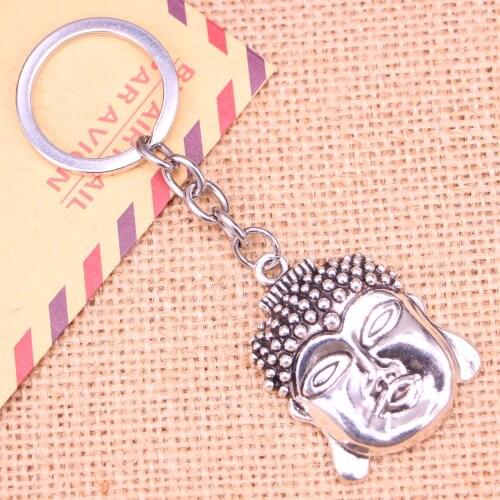 20pcs New Fashion Keychain 40*30 mm buddha head Pendants DIY Men Jewelry Car Key Chain Ring Holder Souvenir For Gift
