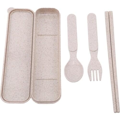 3pcs/set Wheat Straw Cutlery Dinnerware Portable Travel Camping Tableware For Kids Spoon Fork Chopsticks Set Gift