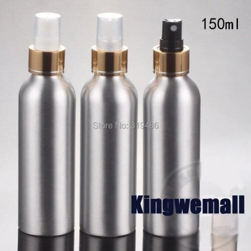 300pcs/lot 150ml refillable perfume atomizer metal aluminum spray travel bottles for cosmetic with gold sprayer