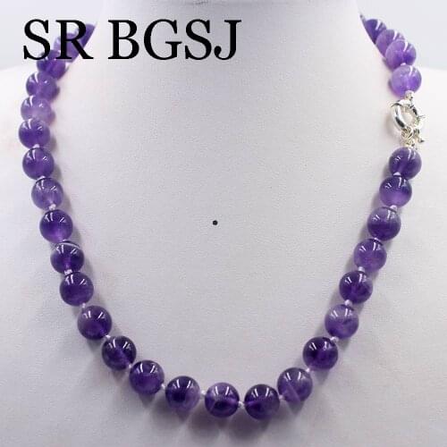 Free Ship 10mm Dream Lace Amethysts Purple Quartz Round Beads Knot Genuine Stone Chocker Necklace Strand 17.5"