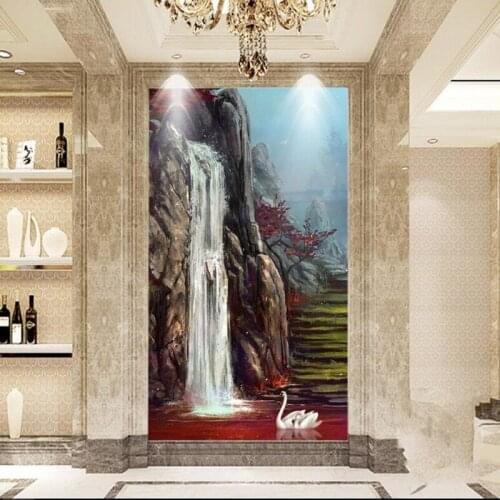 Beibehang Large Customized 3D Oil Painting Water Making Swan Waterfall Venture Living Room Home Decorative Painting