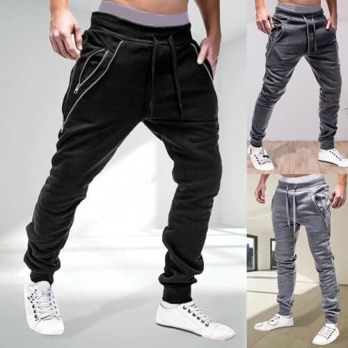 Summer Men Drawstring Trousers Zipper Pockets Ankle Tied Sweatpants Sports Skinny Pants Breathable Slim Trousers Pencil Pants