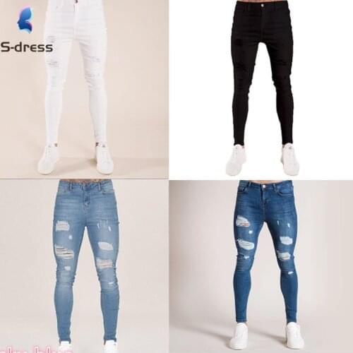 New mens pants 2021 autumn white ripped holes Europe and America black slim high waist jeans mens clothing