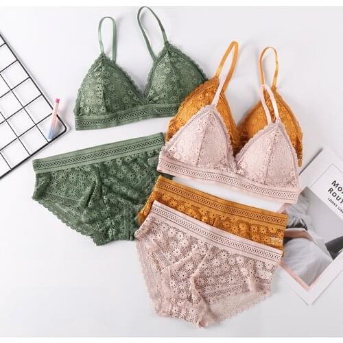 2Pcs Women Lace Bra Panties Sets Seamless Backless Vest Sexy Padded Bralette Lingerie Ultrathin Bra & Brief Set Female Intimates