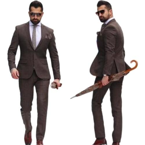 Two Pieces Business Mens Suit Mature Men Suits Groom Wear Tuxedos Cheap Brown Mens Wedding Prom Set ( Jakcket + Pant )