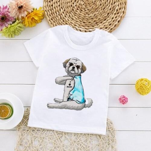 Boys Girls Unisex Summer New Fashion Short Sleeve Tshirts Cute Cartoon Dog I Love Mom Graphic Printed Children T-shirt Kids Tops