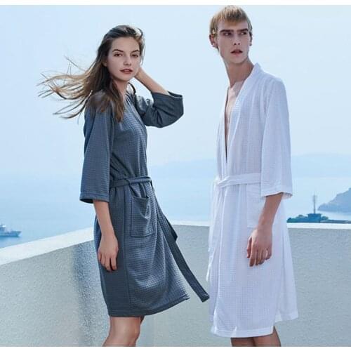 Couple pajamas new waffle bathrobe mens bathrobe evening dress bride comfortable nightgown халатыженские Size M XL 3XL