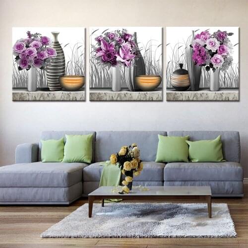 HD Prints Canvas Pictures Modern Wall Art 3 Pieces Abstract flower Purple lily vase Paintings Poster for Bedroom Home Decor