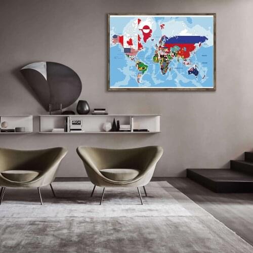30*20cm The World Political Map National Flags Canvas Painting Wall Art Poster School Supplies Classroom Living Room Home Decor