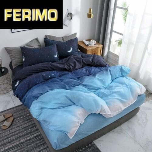 Starry Night Sky Bedding Sets Moon and Star Pattern Gradient Color Duvet Cover Set Bed Sheet Pillowcases for Boys Multi Size