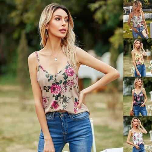 Summer Women Tank Tops Sexy V-neck Rose Flower Printed Sleeveless Top Tee Loose Casual Floral Camis Tops Basic Blusas Plus Size