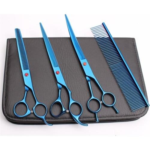 C3005 4Pcs 8.0" 22cm JP 440C Customized Logo Clippers For Dog Cutting+Thinning+Up Curved Shears Professional Pets Hair Scissors