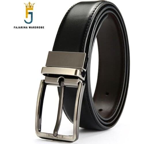 FAJARINA Fashion Double-side-use Cowskin Leather Belts Men Accessory Smiple Rotary Buckle Pin Buckle Metal Accessories N17FJ584