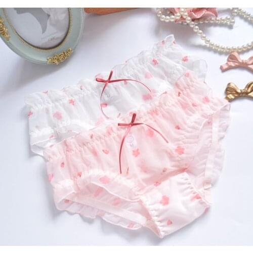Women Sexy Lace Flower Hollow Transparent Thin Soft Breathable Panties Japanese Style Cute Lovely Low Waist Underwear Breifs