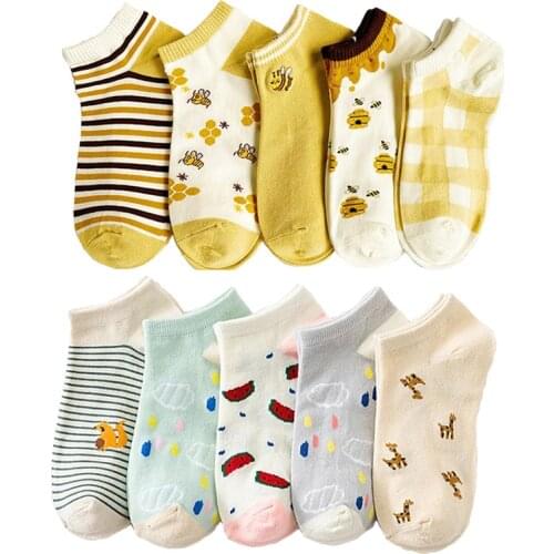 10 Pair Summer Short Cool Socks Women Cute Animal Print Fashion Low Tube Ankle Socks Set Funny Breathable Street Style Socke