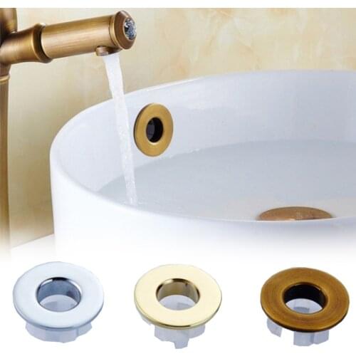 Sink Hole Round Overflow Cover Copper Insert Chrome Ring Basin Sink Brass overflow Cover Bathroom Basin Faucet Insert Home Decor
