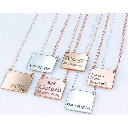 Roman Numeral Necklace Square Plate Engraved Necklace for Women Coordinate Necklace for Wedding Date Best Friend Necklace