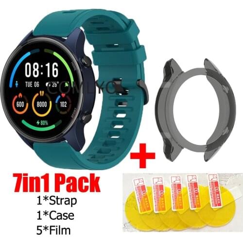 7in1 Band for Xiaomi Mi Smart Watch Color Sports Strap Silicone Bracelet Wristband XMWTCL02 TPU Case Cover Screen Protector Flim