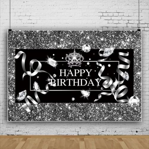 Black Silver Crown Streamer Luxury Backdrops Photocall Vinyl Background Decorations for Birthday Portrait Photography Props