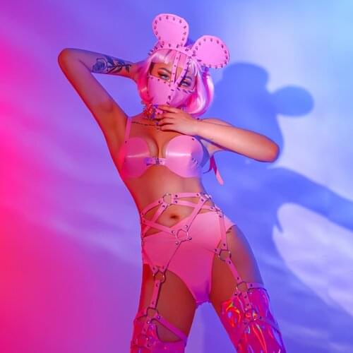 Pink Rivet Gogo Ds Pole Dancing Clothes Nightclub Bar Show Performance Wear Stage Costume Outfit Jazz Rave Clothing YS1208