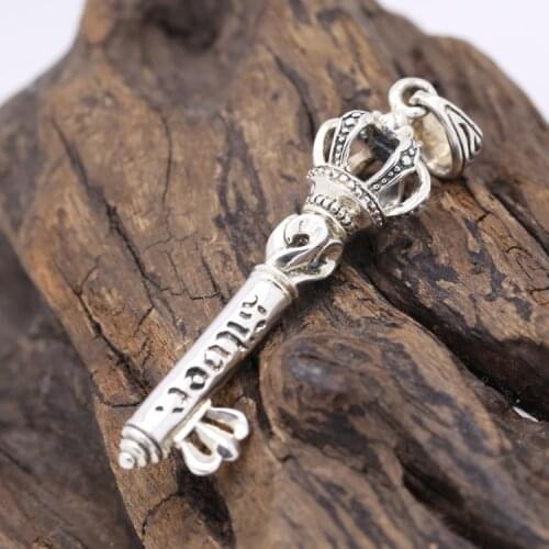Handmade 925 silver Crown pendant vintage sterling silver Key pendant Real Pure Silver Lovers pendant