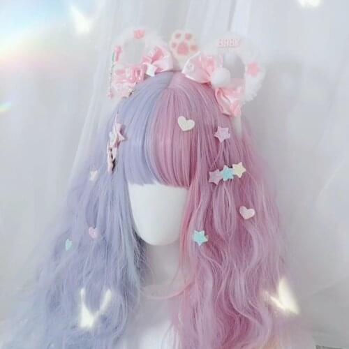 Handmade Plush Cute Bear Bunny Ears Bowknot Pearl Tassel Headband Female Hair Accessories Japanese Lolita KC Hairband Two Color