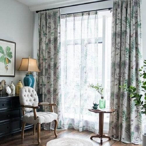 Dragonfly Leaf Printing Curtains for Bedroom Living Room Simple Polyester-cotton Printing Semi-blackout Curtains Tulle Curtains