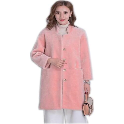 Luxury Winter Fur Coat Sheep shearing Slim long Outerwear Mink Warm Fur jacket M-4XL Plus size Russian size