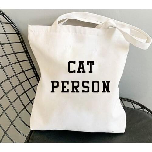 Cat person Letter Print Bag Cute Shoulder Bags New Harajuku Women shopping bag custom bag canvas bag reusable shopping bag