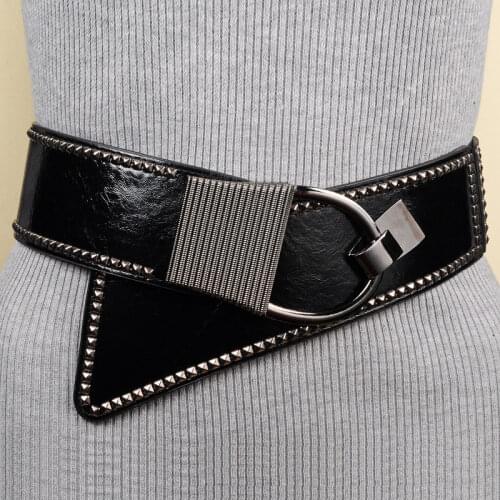 Ultra Super Wide Waspie Belt for Dress Elastic Lace-up Cinch Belt PU Leather High Waist Black Corset Belt for Women