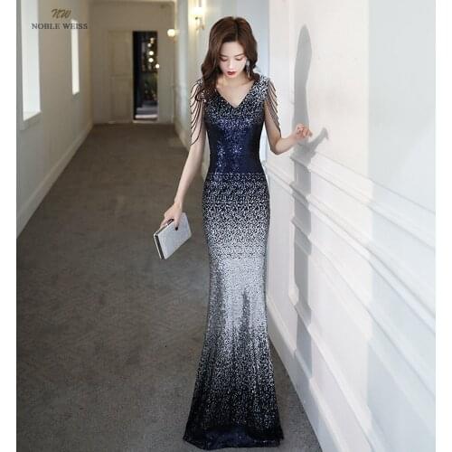 Evening Dresses V-Neck Floor-Length Prom Dress Beading Mermaid Dresses Woman Party Night Sequin Prom Dresses