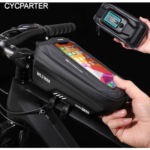 Waterproof Bicycle Bag WILD MAN Touch Screen Cycling Bag Top Front Tube Frame MTB Road Bike Bag 6.9' Phone Case Bike Accessories