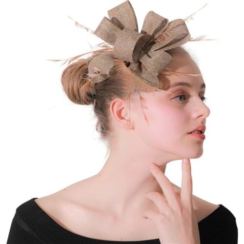 Khaki tea party Fascinators hat Bridal wedding veil feather flower hair clip women married race headwear 2019 new arrival XMF156
