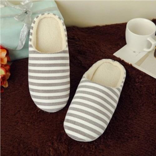 Womens & Mens Striped Indoor Cotton Slippers Anti-slip Winter House Shoes Soft Bottom Cotton Slippers Home Slippers Non-slip