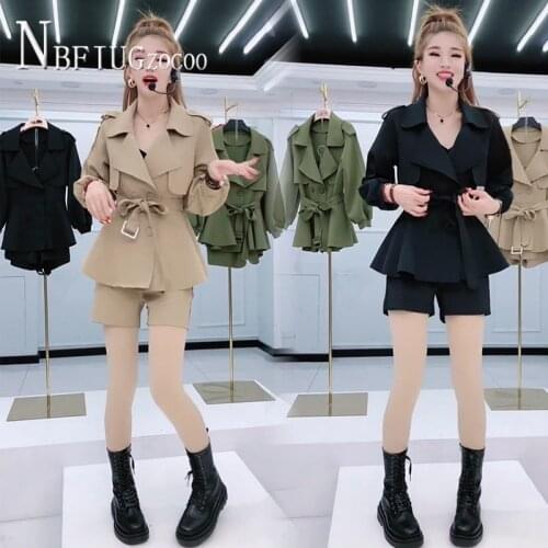Khaki Green Red Black Color Women Sets Windbreaker And Shorts Female Sets