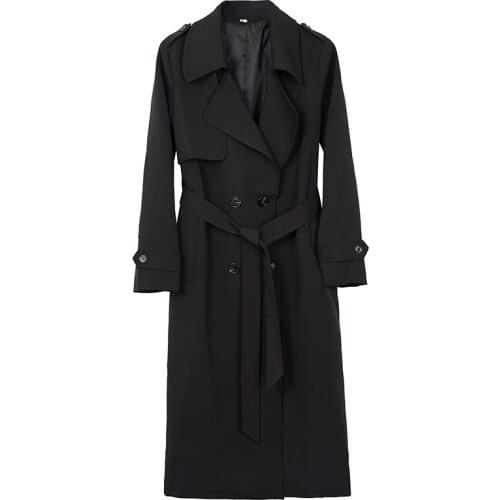 Spring Autumn Double Breasted Black Long Trench Coat for Women Elegant Fashion Loose Korean Style Lady Windbreasker Cloak 2008